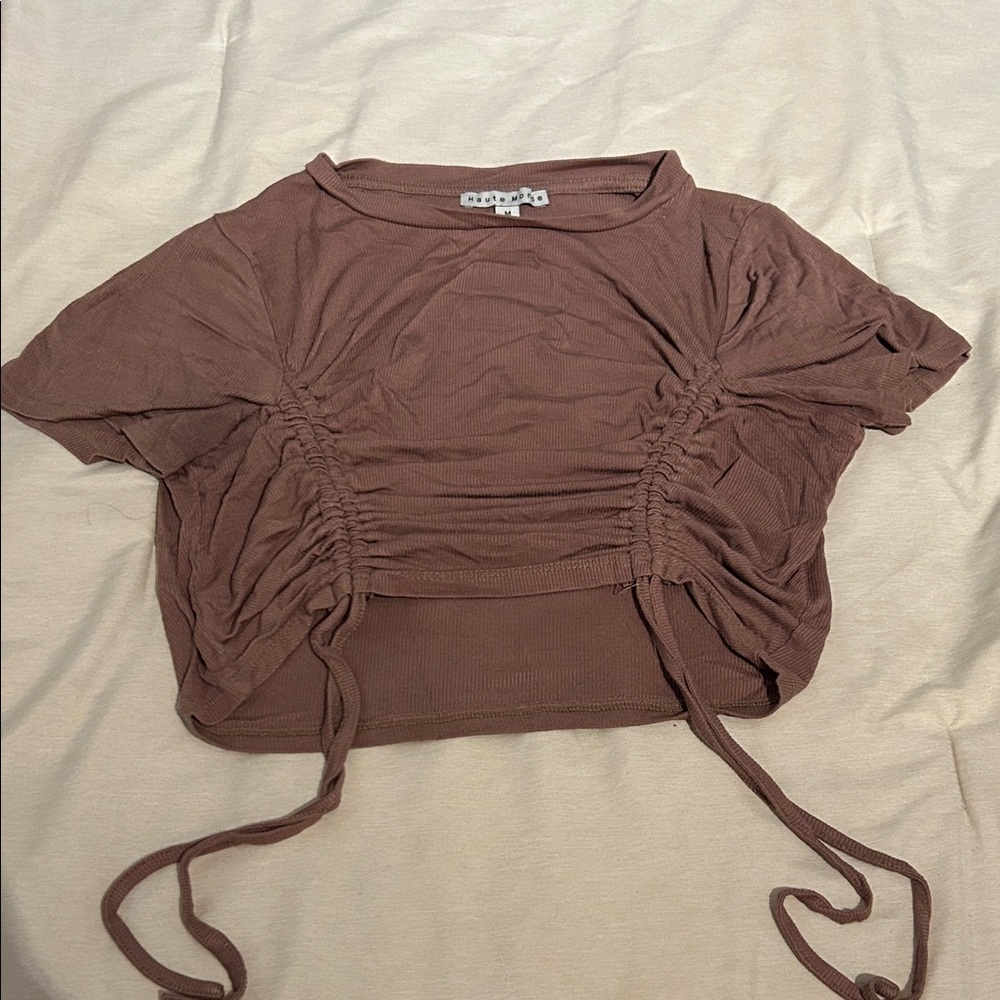 Ruched Brown Crop Top